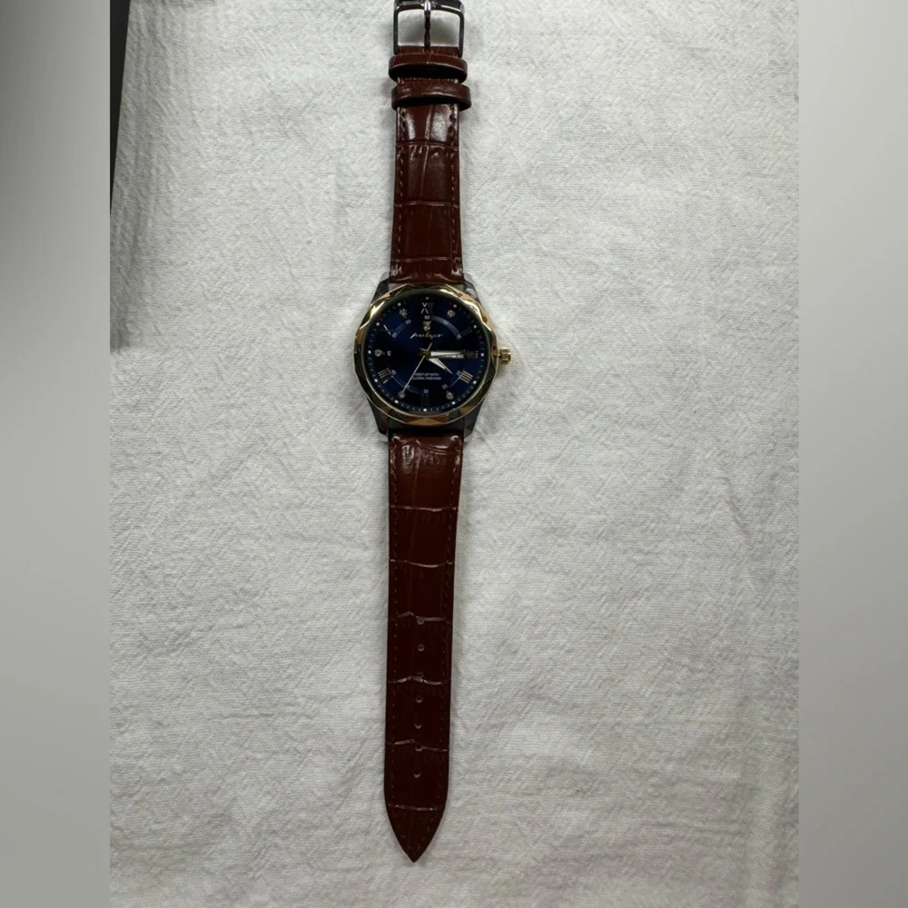 Blue Quartz Watch for Men Leather Band Waterproof Luminous Date Week NEW